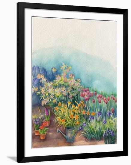 Lilies, Flowers in the Gardenspring Watering Can-ZPR Int’L-Framed Giclee Print