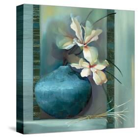 Lilies in a Blue Vase-Louise Montillio-Stretched Canvas
