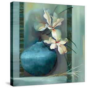 Lilies in a Blue Vase-Louise Montillio-Stretched Canvas
