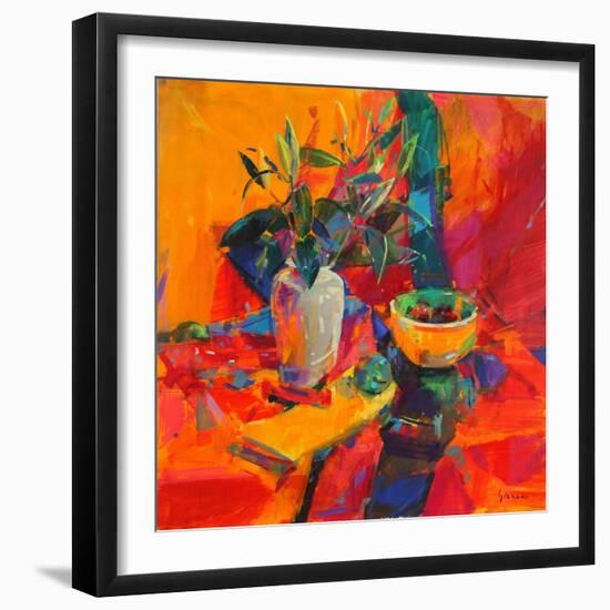 Lilies on a Red Ground, 2012-Peter Graham-Framed Premium Giclee Print