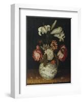 Lilies, Roses, a Marigold, and Other Flowers in a Blue and White Wan-Li Vase on a Ledge, 1656-Joseph Bail-Framed Giclee Print