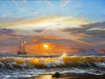 Oil Painting on Canvas , Sailboat against a Background of Sea Sunset-Liliya Kulianionak-Photographic Print