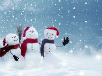 Merry Christmas and Happy New Year Greeting Card with Copy-Space.Happy Snowman Standing in Winter C-lilkar-Photographic Print