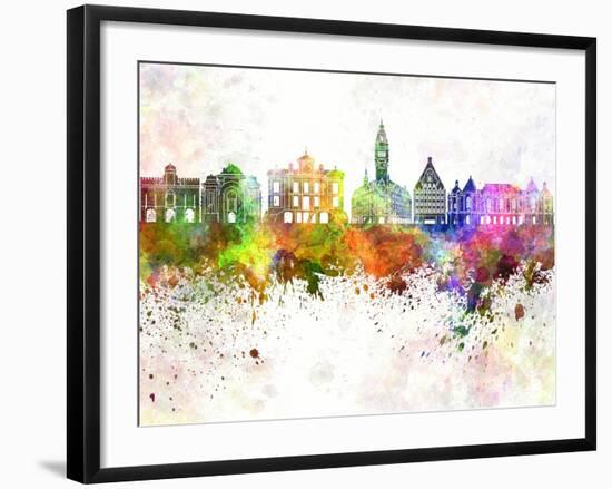 Lille Skyline in Watercolor Background-paulrommer-Framed Art Print