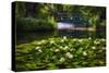 Lily Pond With A Footbridge-George Oze-Stretched Canvas