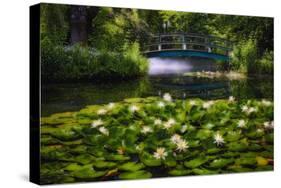 Lily Pond With A Footbridge-George Oze-Stretched Canvas