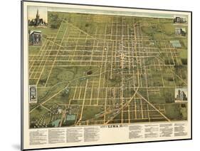 Lima, Ohio - Panoramic Map-Lantern Press-Mounted Art Print