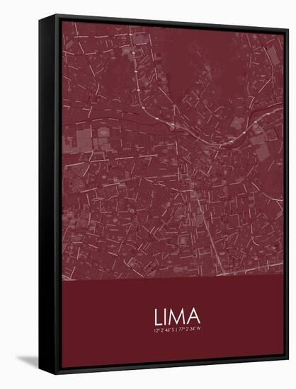 Lima, Peru Red Map-null-Framed Stretched Canvas