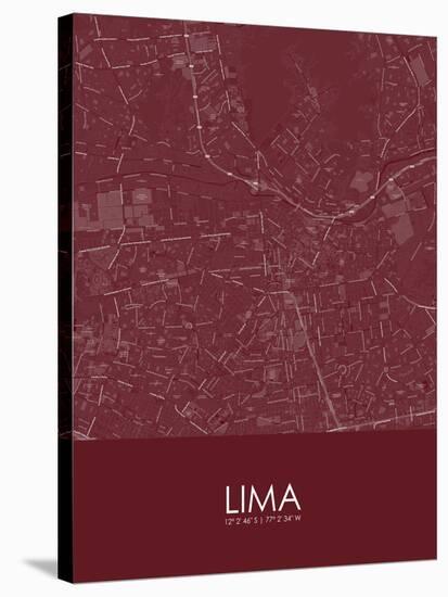 Lima, Peru Red Map-null-Stretched Canvas