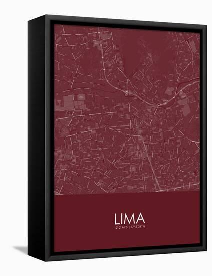 Lima, Peru Red Map-null-Framed Stretched Canvas