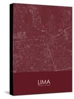 Lima, Peru Red Map-null-Stretched Canvas
