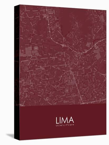 Lima, Peru Red Map-null-Stretched Canvas