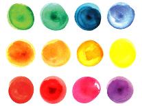 Set of Watercolor Circles  in Vibrant Colors. Watercolor Wet Stains Isolated on White.-LiMaxo-Laminated Art Print