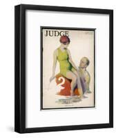 Lime Green Tank Style One- Piece Bathing Costume Worn with a Red Bathing Cap-Guy Hoff-Framed Art Print