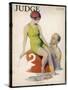 Lime Green Tank Style One- Piece Bathing Costume Worn with a Red Bathing Cap-Guy Hoff-Stretched Canvas