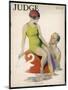 Lime Green Tank Style One- Piece Bathing Costume Worn with a Red Bathing Cap-Guy Hoff-Mounted Art Print