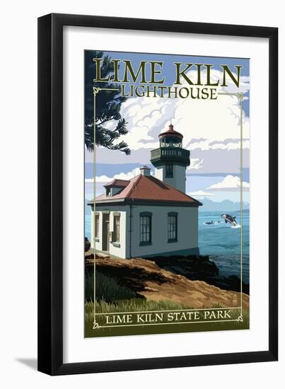 Lime Kiln State Park - San Juan Island, Washington - Lighthouse Day Scene-Lantern Press-Framed Art Print