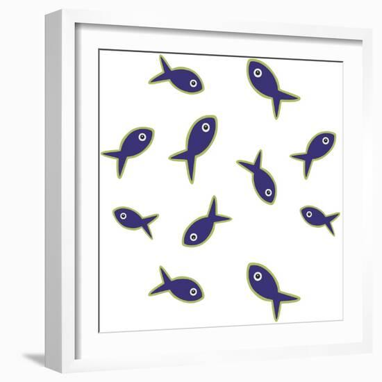 Lime With Purple Fish Repeat-Cindy Wider-Framed Giclee Print