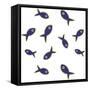 Lime With Purple Fish Repeat-Cindy Wider-Framed Stretched Canvas