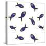 Lime With Purple Fish Repeat-Cindy Wider-Stretched Canvas