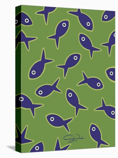 Lime With Purple Fish-Cindy Wider-Stretched Canvas