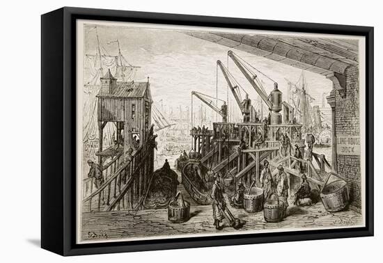 Limehouse Dock, from 'London, a Pilgrimage', Written by William Blanchard Jerrold-Gustave Doré-Framed Stretched Canvas