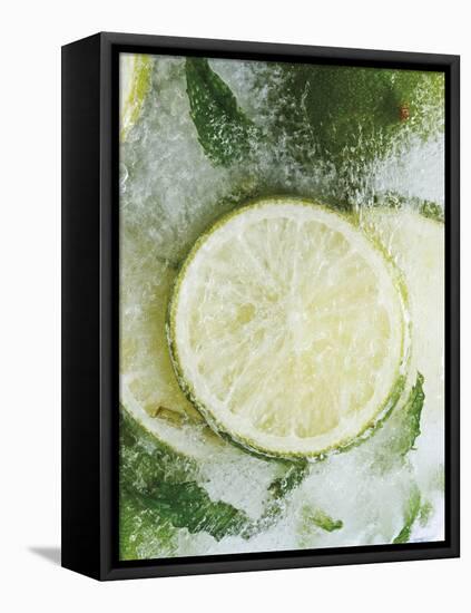 Limes in Block of Ice-Dieter Heinemann-Framed Stretched Canvas