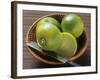 Limes, Two Whole and One Halved in a Small Basket-Eising Studio - Food Photo and Video-Framed Photographic Print