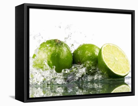 Limes with Splashing Water-Michael L?ffler-Framed Stretched Canvas