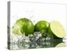 Limes with Splashing Water-Michael L?ffler-Stretched Canvas