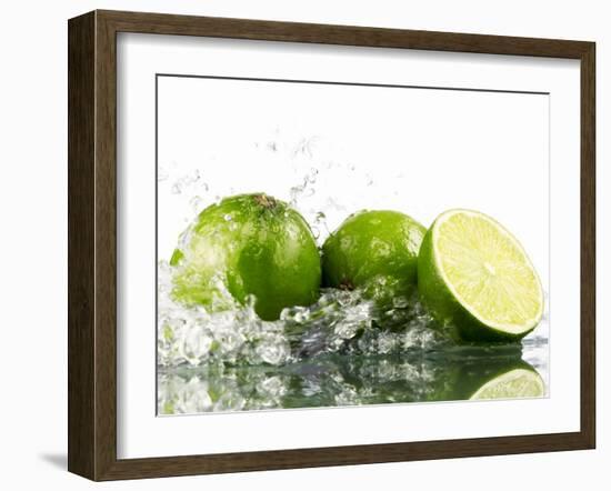 Limes with Splashing Water-Michael L?ffler-Framed Photographic Print
