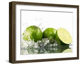 Limes with Splashing Water-Michael L?ffler-Framed Photographic Print