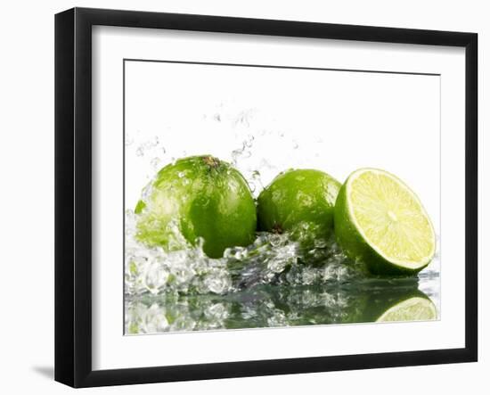 Limes with Splashing Water-Michael L?ffler-Framed Photographic Print