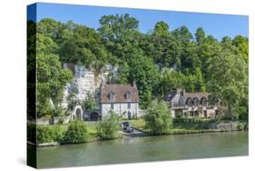 Limestone buildings, along Seine River, Normandy, France-Lisa S. Engelbrecht-Stretched Canvas