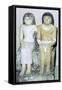 Limestone Egyptian statue of a man and his wife. Artist: Unknown-Unknown-Framed Stretched Canvas