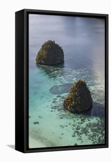 Limestone Islands Surrounded by a Coral Reef in Raja Ampat-Stocktrek Images-Framed Stretched Canvas