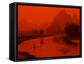Limestone Mountains, Li River Fishermen, Yangshou, Guilin, China-Bill Bachmann-Framed Stretched Canvas