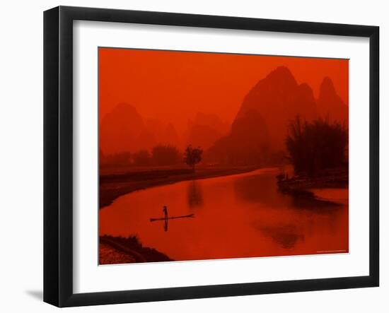 Limestone Mountains, Li River Fishermen, Yangshou, Guilin, China-Bill Bachmann-Framed Premium Photographic Print