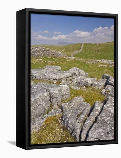 Limestone Pavement and Dry Stone Wall Above Settle, Yorkshire Dales National Park, England-Neale Clark-Framed Stretched Canvas