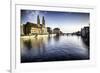 Limmat River with Grossmunster Churc, Zurich-George Oze-Framed Photographic Print