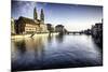 Limmat River with Grossmunster Churc, Zurich-George Oze-Mounted Photographic Print