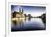 Limmat River with Grossmunster Churc, Zurich-George Oze-Framed Photographic Print