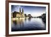 Limmat River with Grossmunster Churc, Zurich-George Oze-Framed Photographic Print