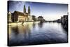 Limmat River with Grossmunster Churc, Zurich-George Oze-Stretched Canvas