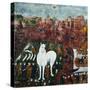 Limoges Enamel Plaque Illustrating Virgil's Aeneid, the Trojan Horse Releasing it's Greek Soldiers-null-Stretched Canvas