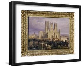 Lincoln Cathedral from the North West, Lincolnshire, England, 19th Century-Frederick Mackenzie-Framed Giclee Print