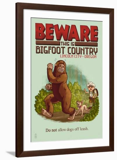 Lincoln City, Oregon - Bigfoot Country - Do Not Allow Dogs Off Leash-Lantern Press-Framed Art Print