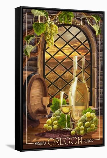 Lincoln City, Oregon - Chardonnay-Lantern Press-Framed Stretched Canvas