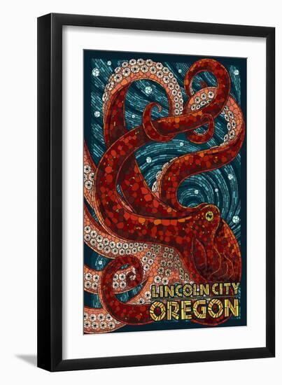 Lincoln City, Oregon - Mosaic Octopus-Lantern Press-Framed Art Print