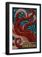 Lincoln City, Oregon - Mosaic Octopus-Lantern Press-Framed Art Print